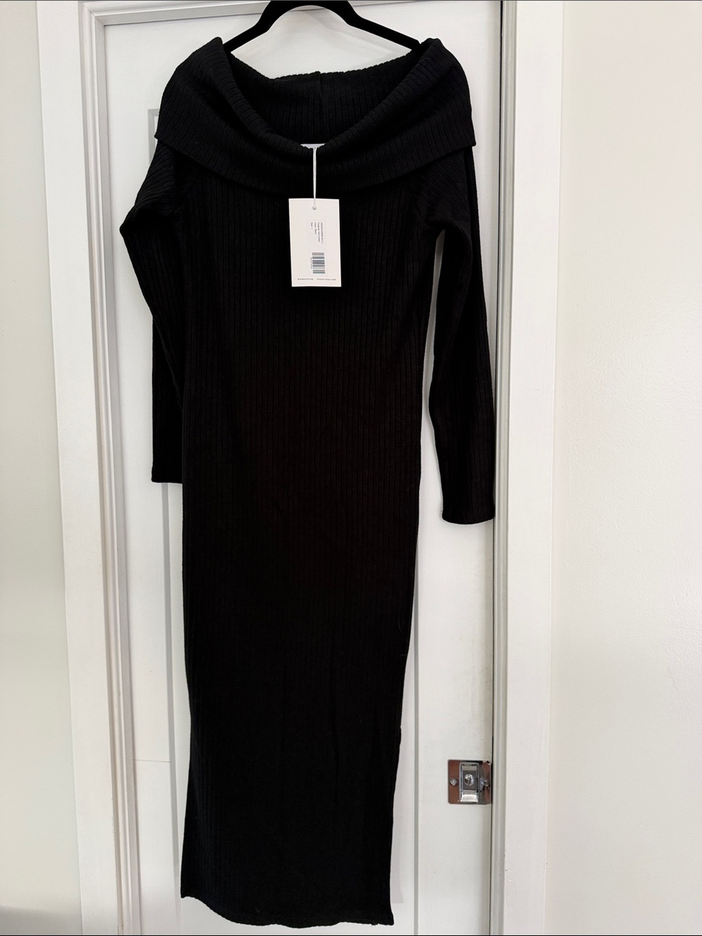 NWT- Black Off-Shoulder Ribbed Knit Dress